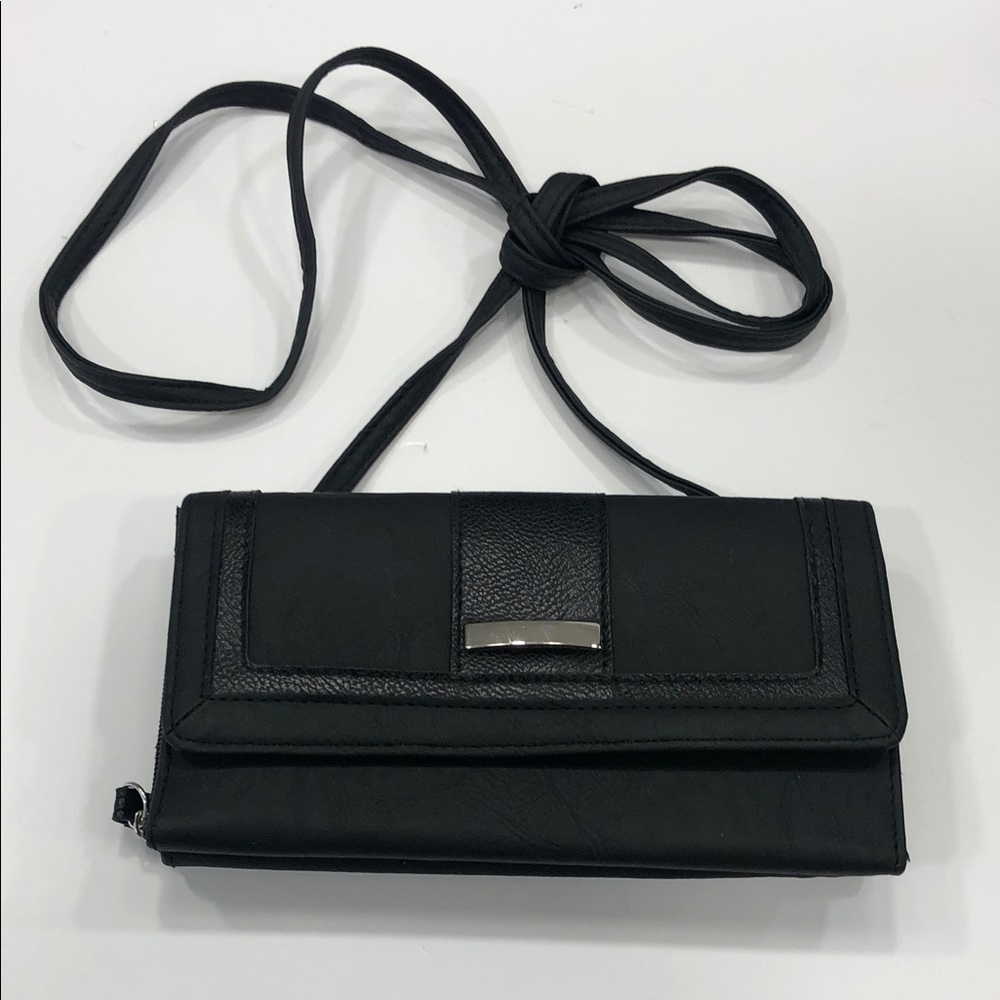 Crossbody Wallet Black Faux Leather Multi-Compartment NWOT